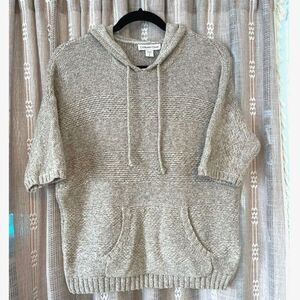 Coldwater Creek oatmeal woven short sleeve hoodie sweater